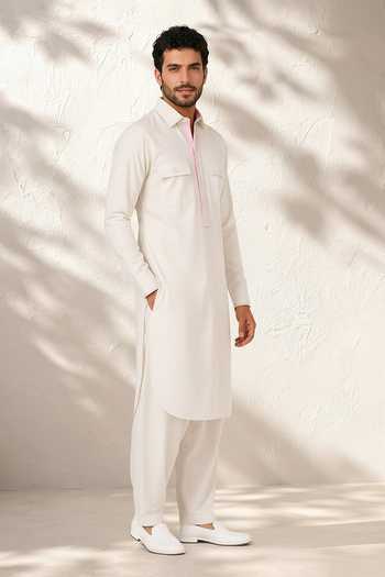 Buy_Bubber Couture_Off White Silk, Cotton Adhiraj Kurta And Salwar Set _Online_at_Aza_Fashions