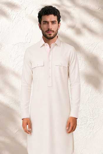 Shop_Bubber Couture_Off White Silk, Cotton Adhiraj Kurta And Salwar Set _Online_at_Aza_Fashions