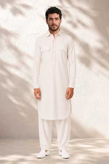 Bubber Couture_Off White Silk, Cotton Adhiraj Kurta And Salwar Set _at_Aza_Fashions