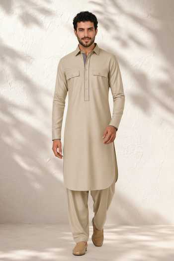 Buy Bubber Couture Beige Silk, Cotton Veeraj Plain Kurta Set Online at Aza Fashions Buy_Bubber Couture_Beige Silk, Cotton Veeraj Plain Kurta Set _Online_at_Aza_Fashions