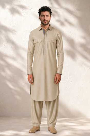 Bubber Couture Veeraj Plain Cotton Silk Kurta Set 