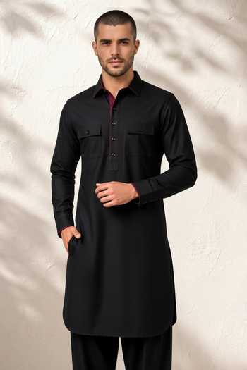 Buy Bubber Couture Black Silk, Cotton Ritvik Kurta And Salwar Set Online at Aza Fashions Buy_Bubber Couture_Black Silk, Cotton Ritvik Kurta And Salwar Set _Online_at_Aza_Fashions