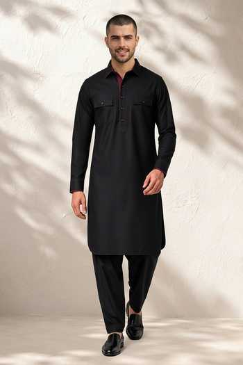 Bubber Couture Black Silk, Cotton Ritvik Kurta And Salwar Set at Aza Fashions Bubber Couture_Black Silk, Cotton Ritvik Kurta And Salwar Set _at_Aza_Fashions