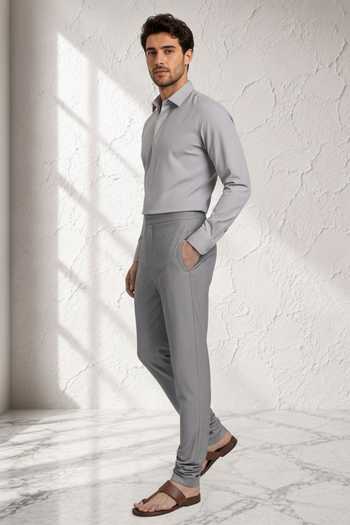 Shop Bubber Couture Grey Silk, Cotton Vayun Churidar Online at Aza Fashions Shop_Bubber Couture_Grey Silk, Cotton Vayun Churidar _Online_at_Aza_Fashions