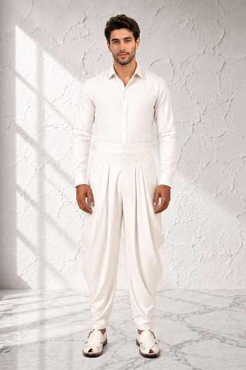 Shop Bubber Couture Off White Silk, Cotton Kanish Dhoti Pant Online at Aza Fashions Shop_Bubber Couture_Off White Silk, Cotton Kanish Dhoti Pant _Online_at_Aza_Fashions