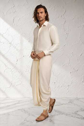 Buy Bubber Couture Off White Silk, Cotton Ridhaan Pre Stitched Dhoti Pant Online at Aza Fashions Buy_Bubber Couture_Off White Silk, Cotton Ridhaan Pre Stitched Dhoti Pant _Online_at_Aza_Fashions