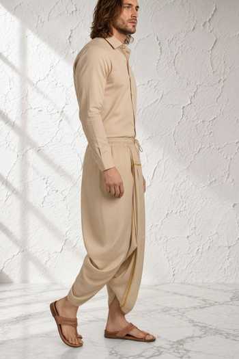 Buy Bubber Couture Beige Silk, Cotton Samay Draped Dhoti Pant Online at Aza Fashions Buy_Bubber Couture_Beige Silk, Cotton Samay Draped Dhoti Pant _Online_at_Aza_Fashions