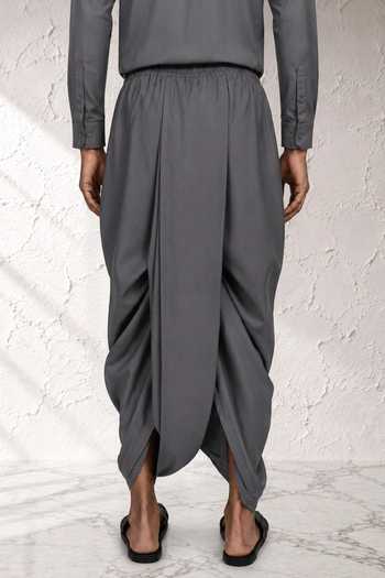 Buy Bubber Couture Grey Silk, Cotton Tanay Draped Dhoti Pant Online at Aza Fashions Buy_Bubber Couture_Grey Silk, Cotton Tanay Draped Dhoti Pant _Online_at_Aza_Fashions