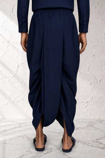 Bubber Couture Blue Silk, Cotton Advik Pre Stitched Dhoti Pant Online at Aza Fashions Bubber Couture_Blue Silk, Cotton Advik Pre Stitched Dhoti Pant _Online_at_Aza_Fashions