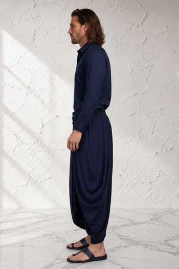 Shop Bubber Couture Blue Silk, Cotton Advik Pre Stitched Dhoti Pant Online at Aza Fashions Shop_Bubber Couture_Blue Silk, Cotton Advik Pre Stitched Dhoti Pant _Online_at_Aza_Fashions