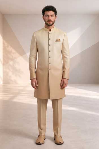 Bubber Couture Beige Silk Ombre Sherwani And Pant Set Online at Aza Fashions Bubber Couture_Beige Silk Ombre Sherwani And Pant Set _Online_at_Aza_Fashions