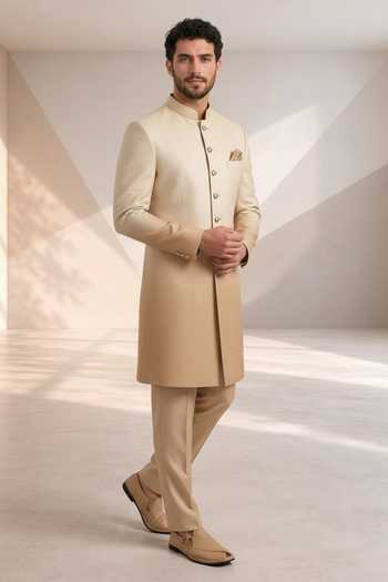 Buy Bubber Couture Beige Silk Ombre Sherwani And Pant Set Online at Aza Fashions Buy_Bubber Couture_Beige Silk Ombre Sherwani And Pant Set _Online_at_Aza_Fashions