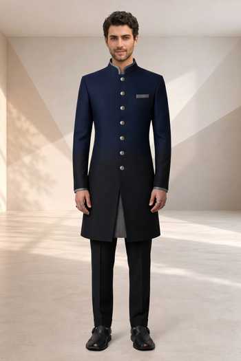 Bubber Couture Black Silk Vardhaman Ombre Raw Sherwani Set at Aza Fashions Bubber Couture_Black Silk Vardhaman Ombre Raw Sherwani Set _at_Aza_Fashions