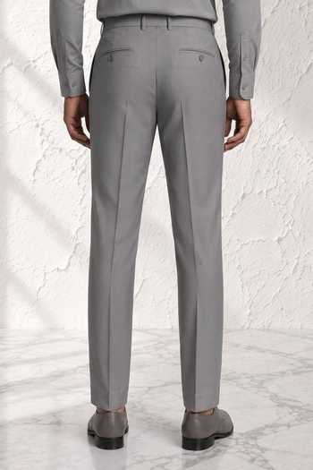 Bubber Couture Grey Silk, Cotton Yves Straight Fit Pant Online at Aza Fashions Bubber Couture_Grey Silk, Cotton Yves Straight Fit Pant _Online_at_Aza_Fashions