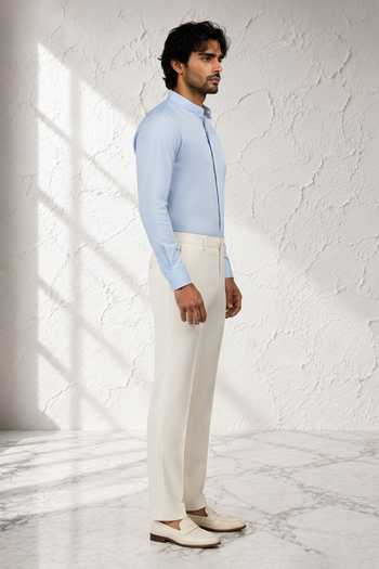 Bubber Couture Off White Rayon, Terrycloth Kaito Straight Pant Online at Aza Fashions Bubber Couture_Off White Rayon, Terrycloth Kaito Straight Pant _Online_at_Aza_Fashions