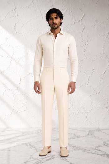 Shop Bubber Couture Cream Rayon, Terrycloth Johan Plain Trouser Online at Aza Fashions Shop_Bubber Couture_Cream Rayon, Terrycloth Johan Plain Trouser _Online_at_Aza_Fashions