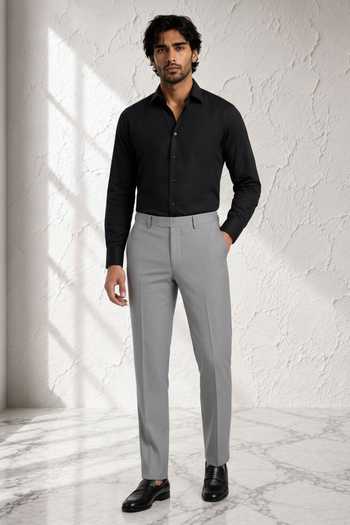 Buy Bubber Couture Grey Rayon Flynn Straight Fit Trouser Online at Aza Fashions Buy_Bubber Couture_Grey Rayon Flynn Straight Fit Trouser _Online_at_Aza_Fashions