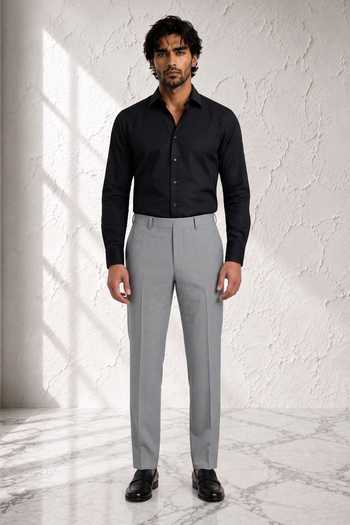 Shop Bubber Couture Grey Rayon Flynn Straight Fit Trouser Online at Aza Fashions Shop_Bubber Couture_Grey Rayon Flynn Straight Fit Trouser _Online_at_Aza_Fashions