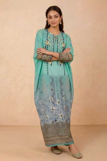 Shetab Kazmi Floral Print Crepe Kaftan