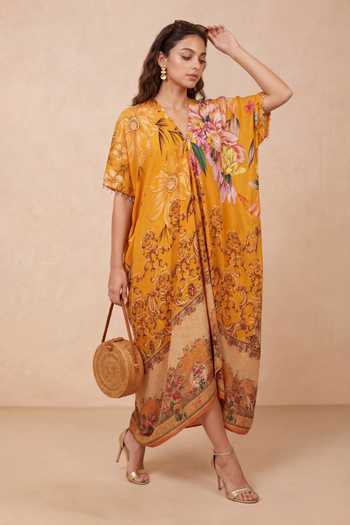 Shetab Kazmi Botanical Floral Print Kaftan