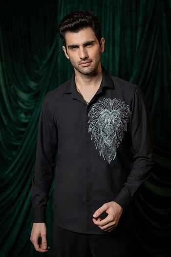 Hilo Design Sable Black Embroidered Shirt 