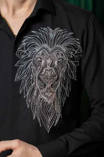 Shop_Hilo Design_Black Sable Embroidered Shirt _Online_at_Aza_Fashions