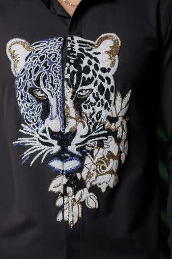 Shop_Hilo Design_Black Strix Embroidered Shirt _Online_at_Aza_Fashions