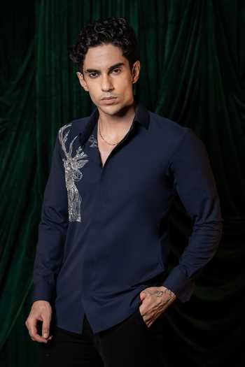 Hilo Design_Blue Stag Embroidered Shirt _Online_at_Aza_Fashions