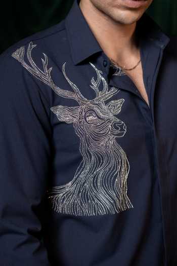 Buy_Hilo Design_Blue Stag Embroidered Shirt _Online_at_Aza_Fashions