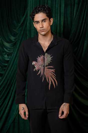 Hilo Design_Black Marquee Embroidered Shirt _Online_at_Aza_Fashions