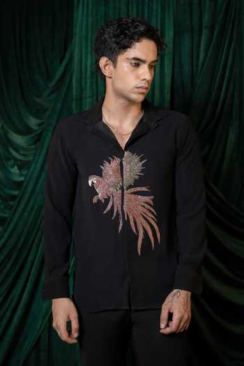 Buy_Hilo Design_Black Marquee Embroidered Shirt _Online_at_Aza_Fashions