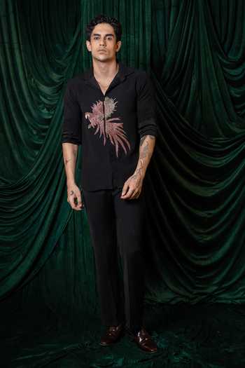 Shop_Hilo Design_Black Marquee Embroidered Shirt _Online_at_Aza_Fashions