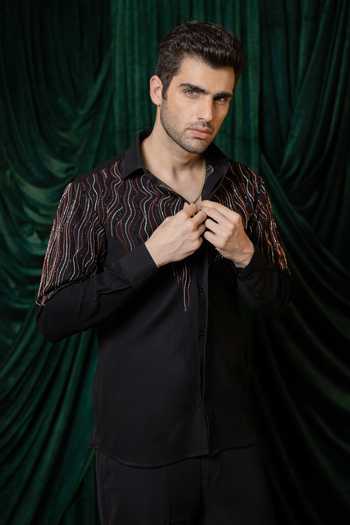 Buy Hilo Design Black Waveform Embroidered Shirt Online at Aza Fashions Buy_Hilo Design_Black Waveform Embroidered Shirt _Online_at_Aza_Fashions