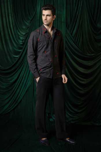 Hilo Design Black Zyra And Thread Embroidered Shirt Online at Aza Fashions Hilo Design_Black Zyra And Thread Embroidered Shirt _Online_at_Aza_Fashions