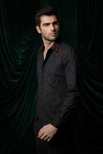 Buy Hilo Design Black Zyra And Thread Embroidered Shirt Online at Aza Fashions Buy_Hilo Design_Black Zyra And Thread Embroidered Shirt _Online_at_Aza_Fashions