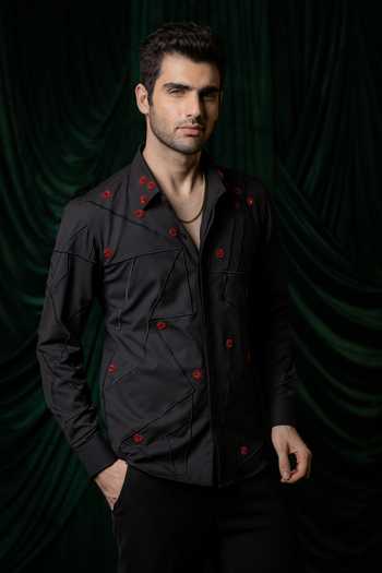 Shop Hilo Design Black Zyra And Thread Embroidered Shirt Online at Aza Fashions Shop_Hilo Design_Black Zyra And Thread Embroidered Shirt _Online_at_Aza_Fashions
