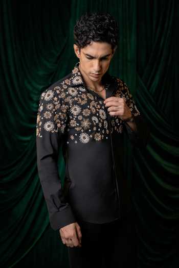 Hilo Design_Black Orbit Embroidered Shirt _Online_at_Aza_Fashions