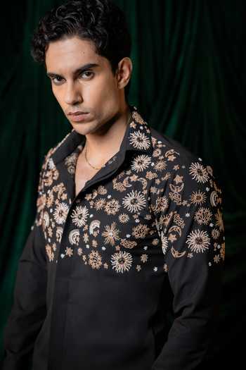 Hilo Design_Black Orbit Embroidered Shirt _at_Aza_Fashions
