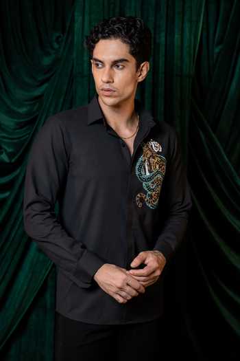Hilo Design Black Regal Embroidered Shirt Online at Aza Fashions Hilo Design_Black Regal Embroidered Shirt _Online_at_Aza_Fashions