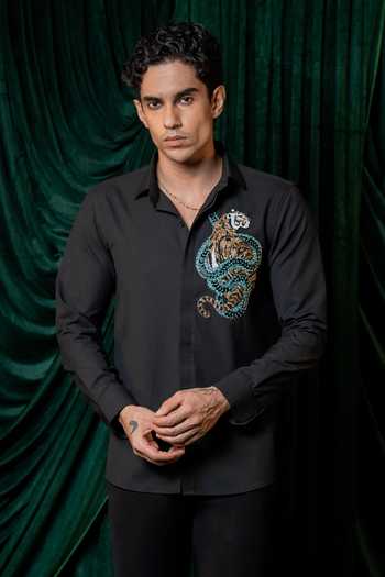 Shop Hilo Design Black Regal Embroidered Shirt Online at Aza Fashions Shop_Hilo Design_Black Regal Embroidered Shirt _Online_at_Aza_Fashions