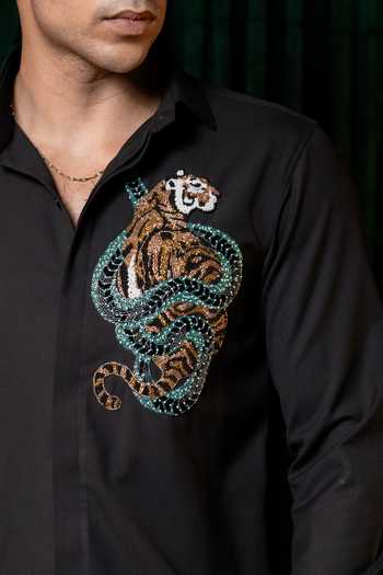 Hilo Design Black Regal Embroidered Shirt at Aza Fashions Hilo Design_Black Regal Embroidered Shirt _at_Aza_Fashions