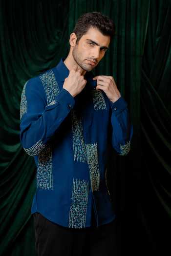 Buy Hilo Design Blue Mosaic Embroidered Shirt Online at Aza Fashions Buy_Hilo Design_Blue Mosaic Embroidered Shirt _Online_at_Aza_Fashions