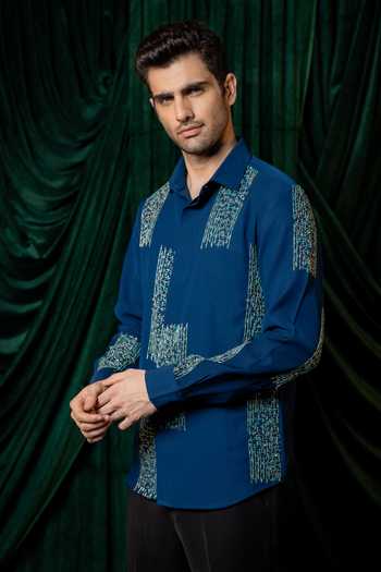 Shop Hilo Design Blue Mosaic Embroidered Shirt Online at Aza Fashions Shop_Hilo Design_Blue Mosaic Embroidered Shirt _Online_at_Aza_Fashions
