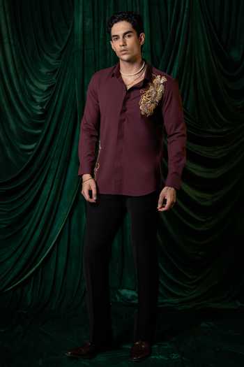 Hilo Design Burgundy Regal Embroidered Shirt Online at Aza Fashions Hilo Design_Burgundy Regal Embroidered Shirt _Online_at_Aza_Fashions