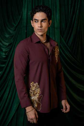 Buy Hilo Design Burgundy Regal Embroidered Shirt Online at Aza Fashions Buy_Hilo Design_Burgundy Regal Embroidered Shirt _Online_at_Aza_Fashions