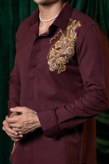 Shop Hilo Design Burgundy Regal Embroidered Shirt Online at Aza Fashions Shop_Hilo Design_Burgundy Regal Embroidered Shirt _Online_at_Aza_Fashions
