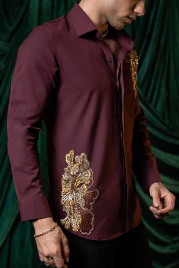 Hilo Design Burgundy Regal Embroidered Shirt at Aza Fashions Hilo Design_Burgundy Regal Embroidered Shirt _at_Aza_Fashions