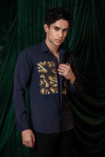 Hilo Design Blue Molten Embroidered Shirt Online at Aza Fashions Hilo Design_Blue Molten Embroidered Shirt _Online_at_Aza_Fashions