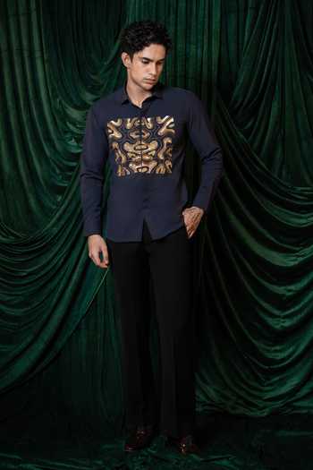Buy Hilo Design Blue Molten Embroidered Shirt Online at Aza Fashions Buy_Hilo Design_Blue Molten Embroidered Shirt _Online_at_Aza_Fashions