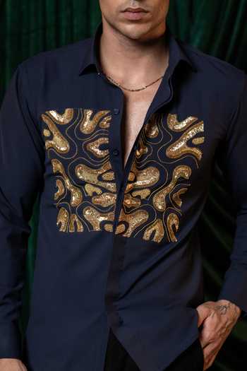 Shop Hilo Design Blue Molten Embroidered Shirt Online at Aza Fashions Shop_Hilo Design_Blue Molten Embroidered Shirt _Online_at_Aza_Fashions